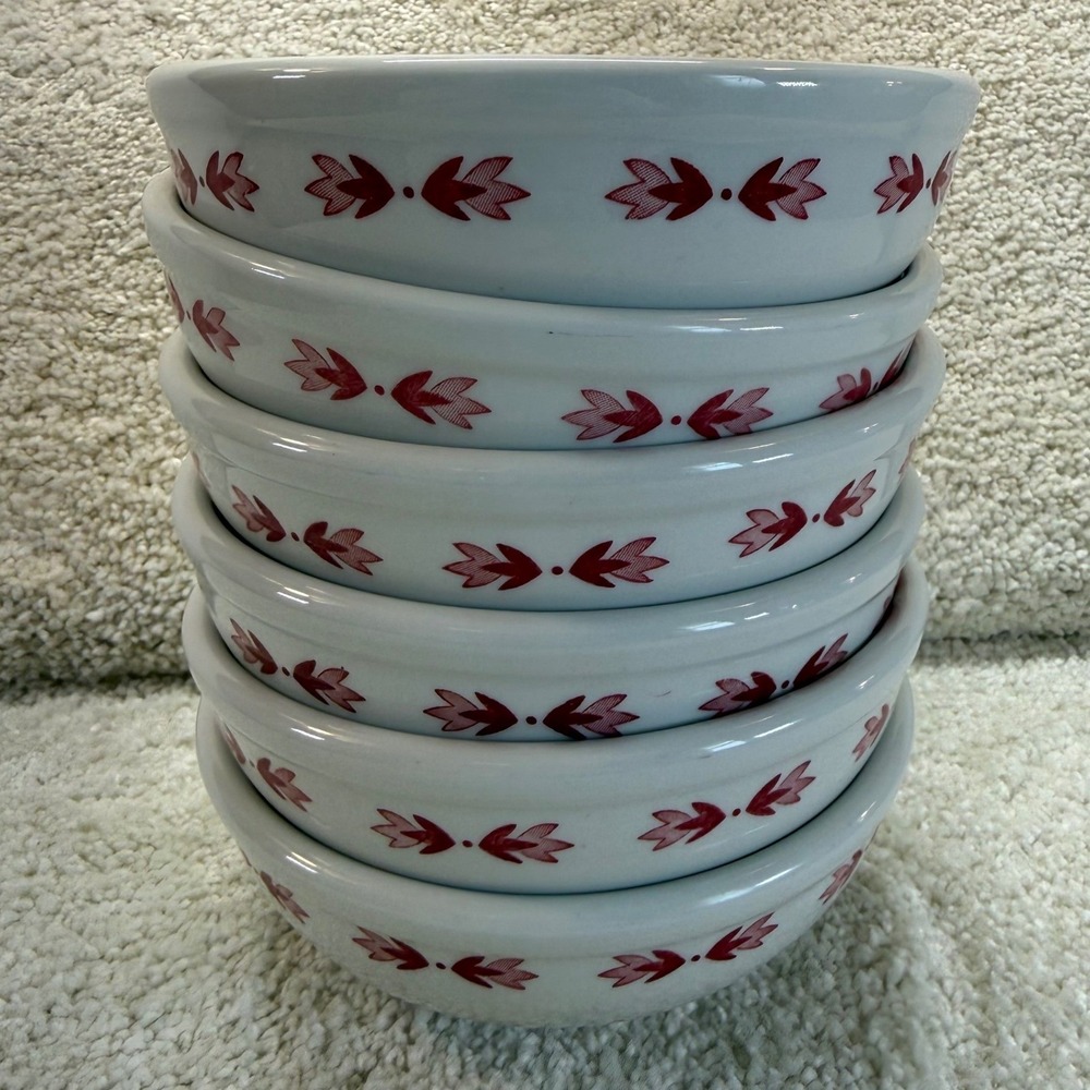 VTG Shenango China Interpace Red Leaf Restaurant Ware Soup Bowls‎ Set of 6 White